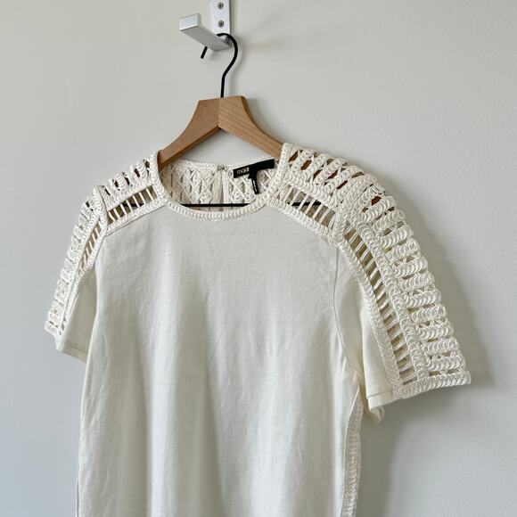 Maje Titre White Crochet Short Sleeve Top Size M - Picture 6 of 12